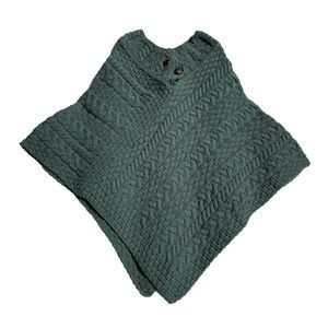 Carraig Donn Cardigan Poncho Sweater Womens Green Small Merino Wool Cable Knit